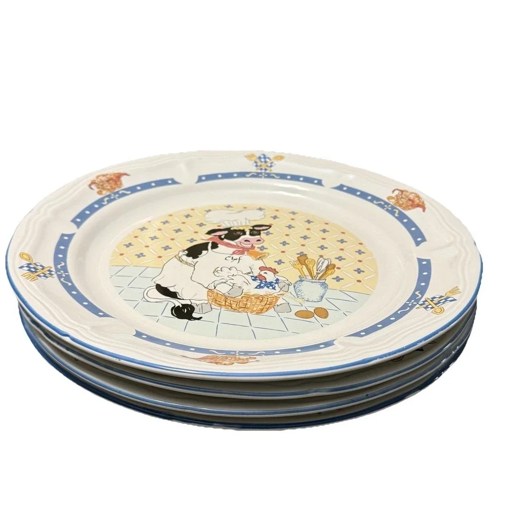 Vintage Newcor Kitchen Kow Dinner Plates Set 4 Farm Cow Chicken 11
